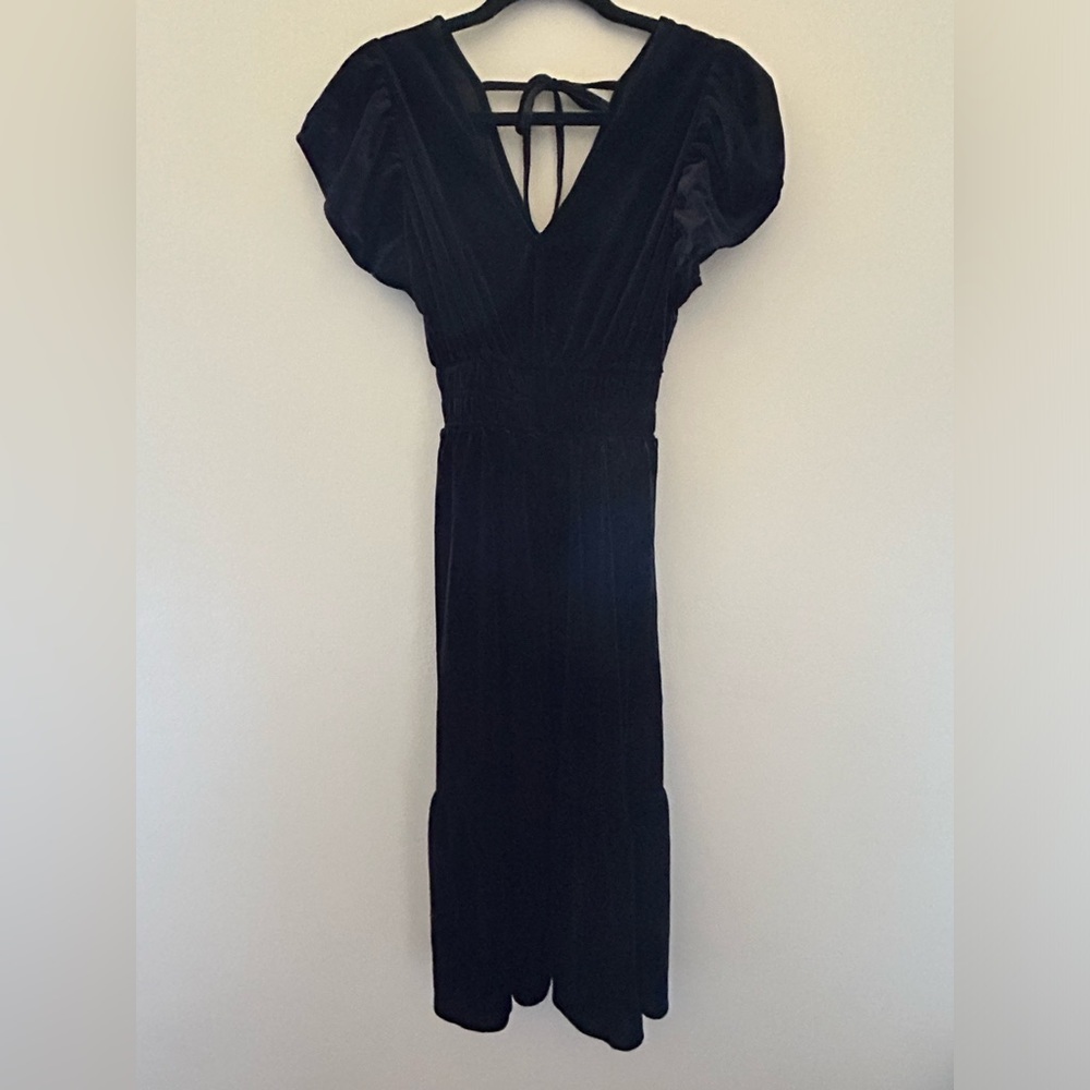 Velour Smocked Flutter Sleeve Midi Dress - Picture 2 of 4